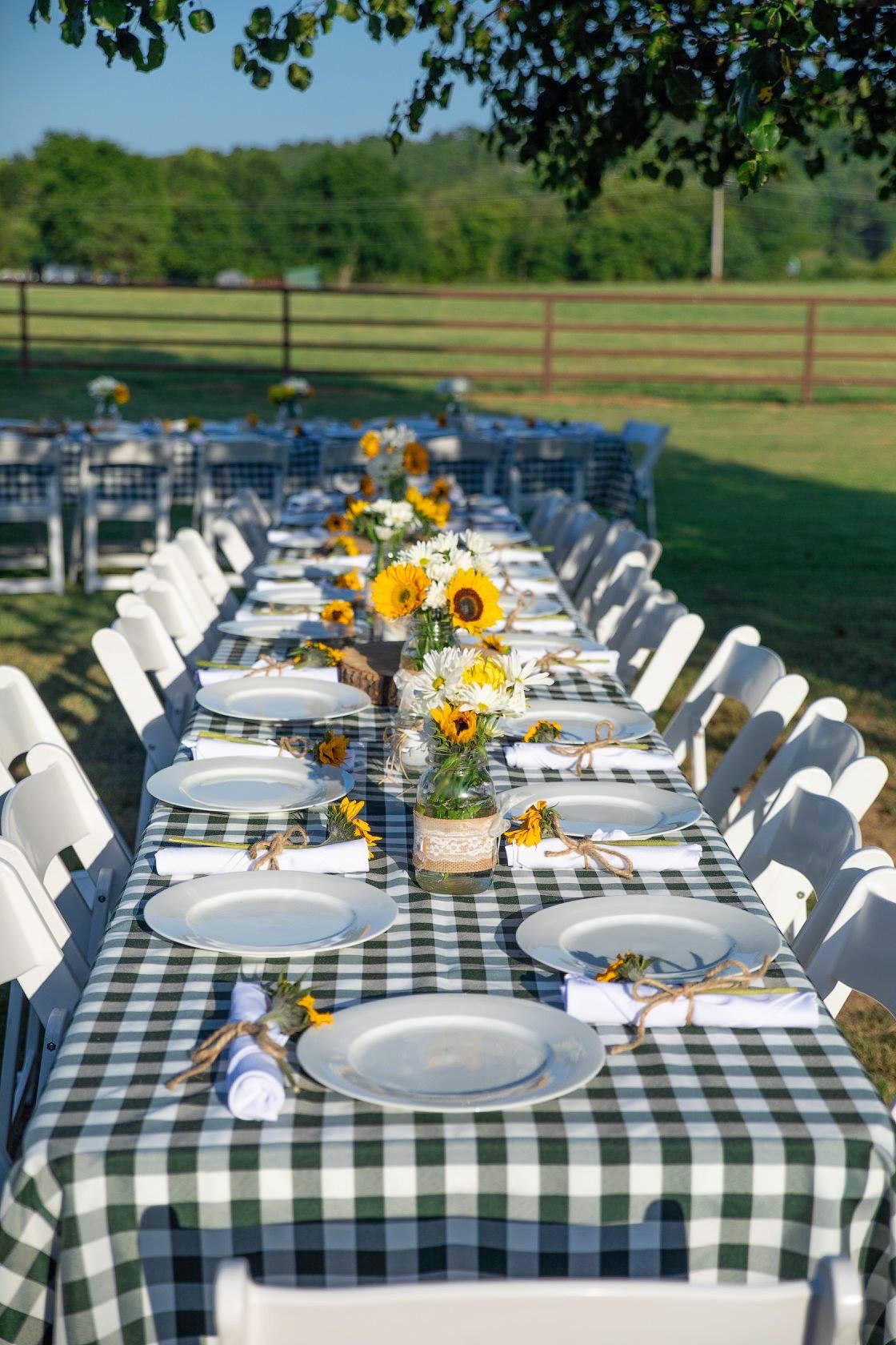 wedding reception table with sunflowers